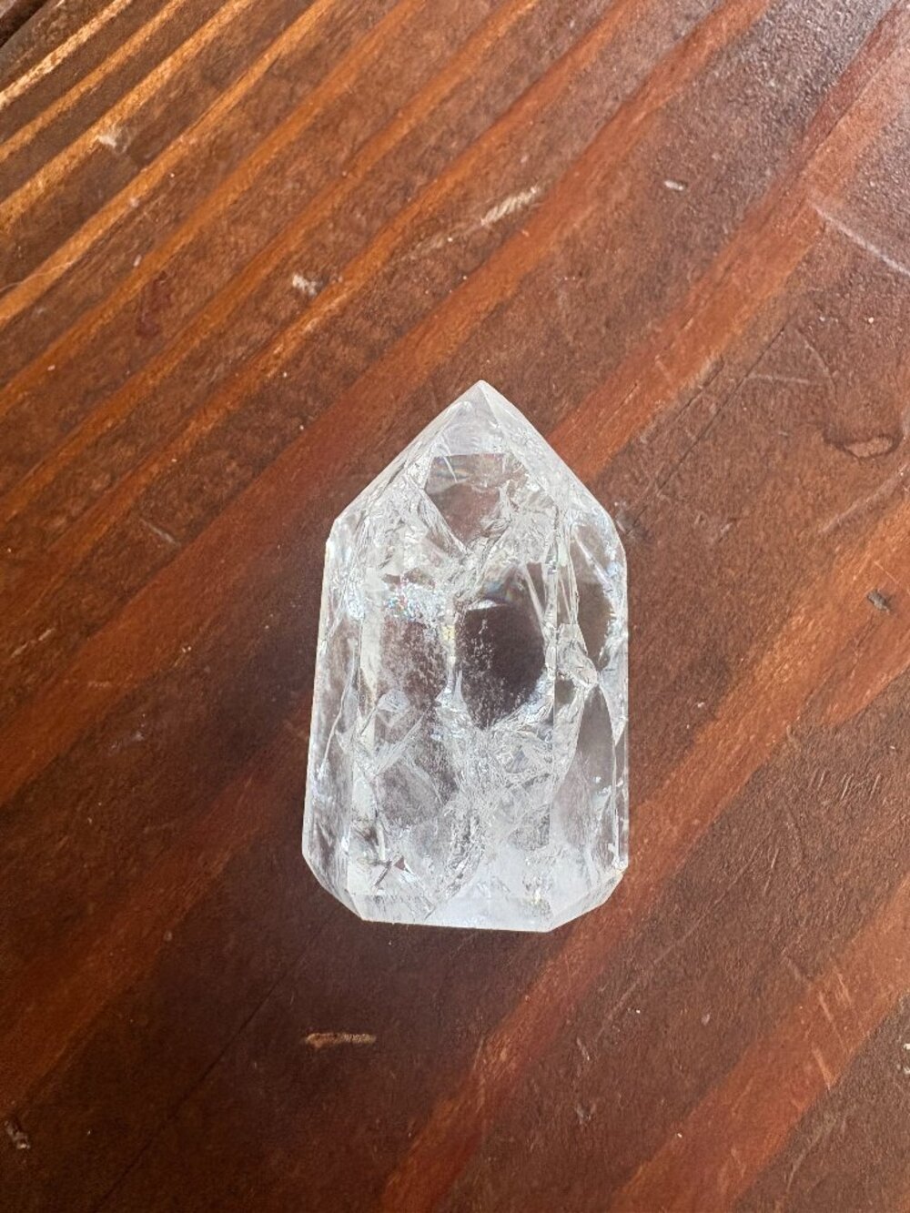 Polished Clear Quartz Crystal Tower Point With Rainbow Inclusions